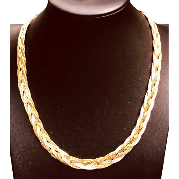 Vintage Four Strand Braided Flat Chain Necklace in Gold Tone Metal - Picture 1 of 3